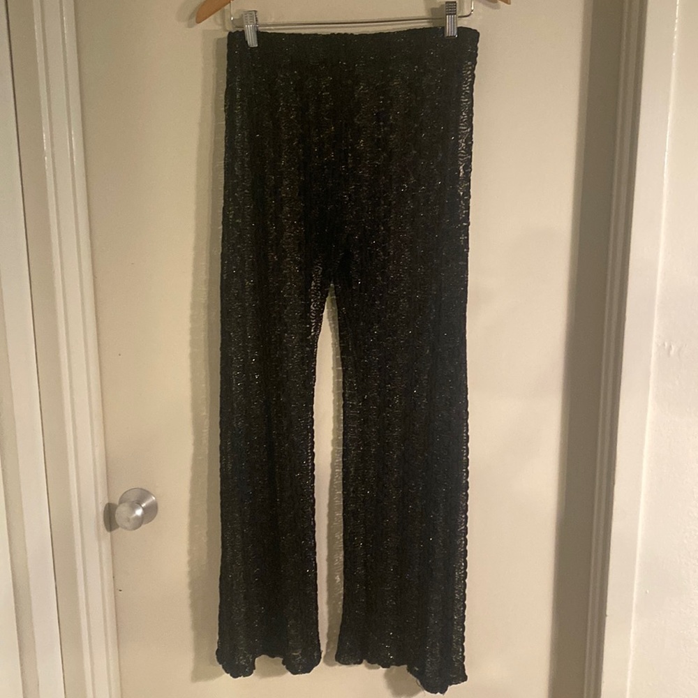 Pants, black & gold, sheer lace